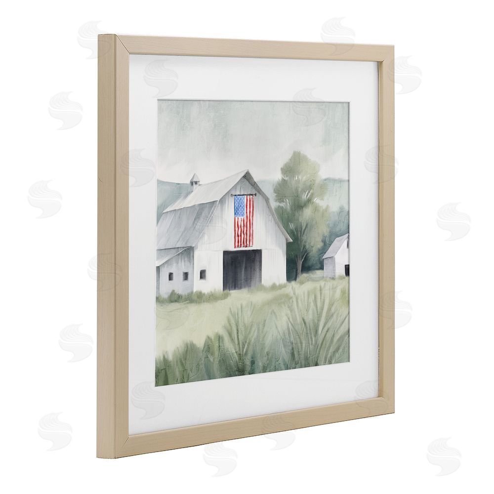 Kim Allen Home USA Flag Barn Brown Framed Print Under Glass Wall Art