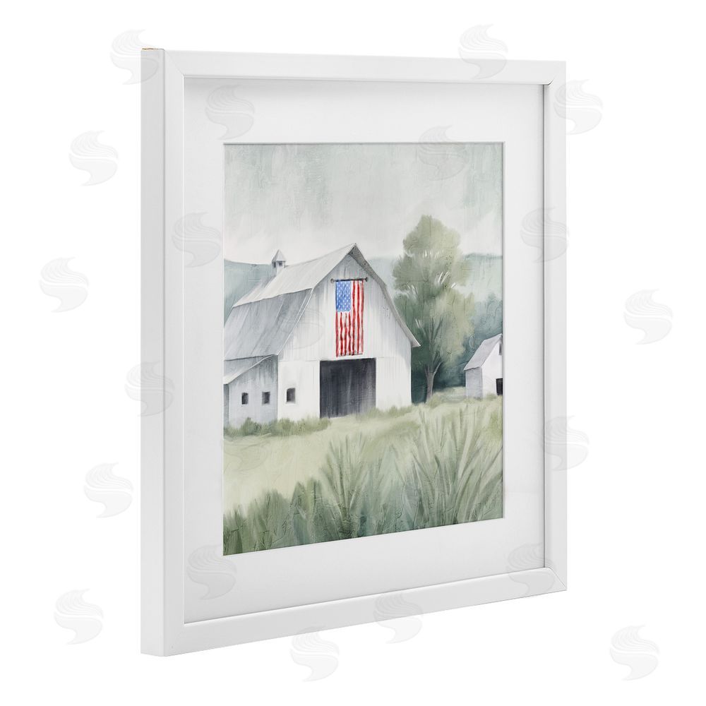 Kim Allen Home USA Flag Barn White Framed Print Under Glass Wall Art