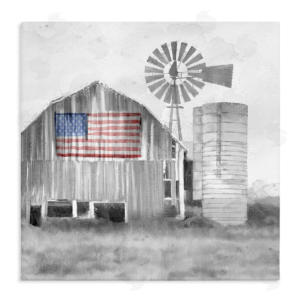 Kim Allen Grandfather's Barn with Flag Stretched Canvas Wall Art Print