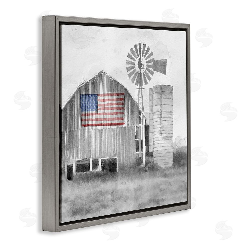Kim Allen Grandfather's Barn with Flag Gray Floating Frame Canvas Wall Art Print