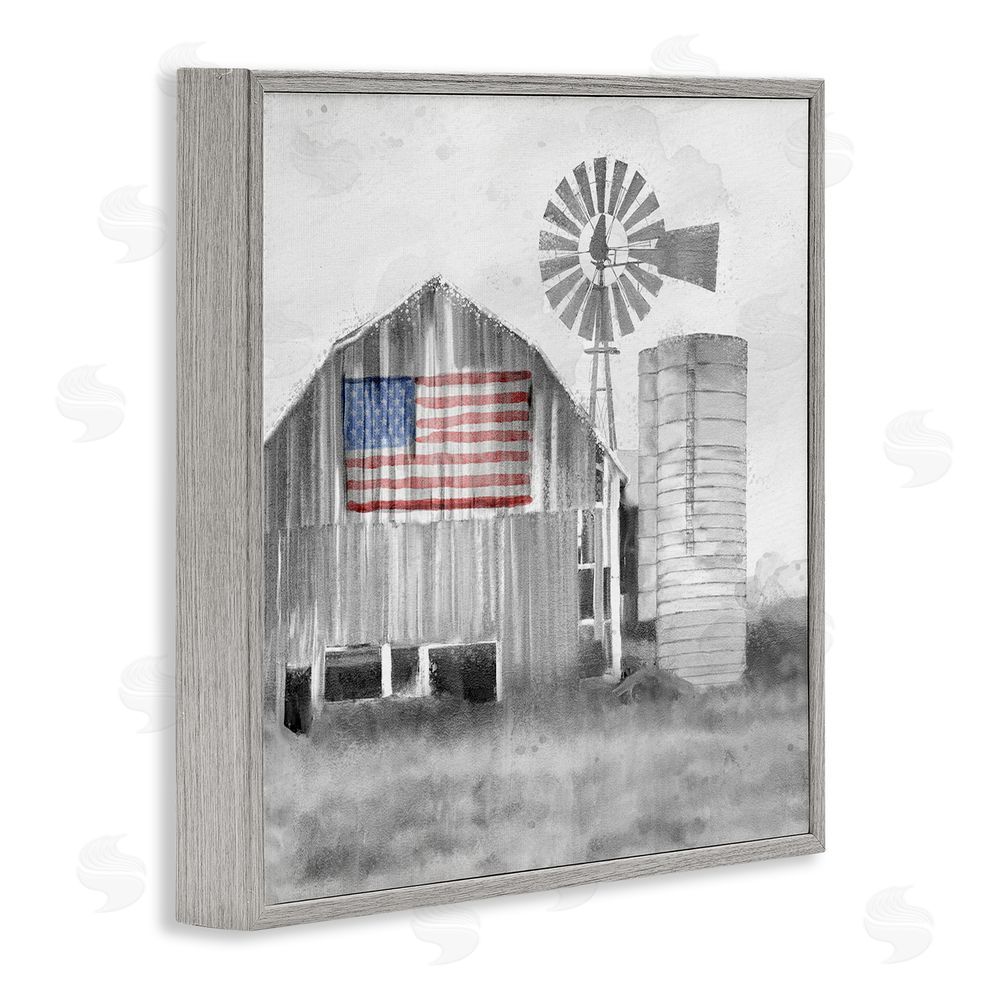 Kim Allen Grandfather's Barn with Flag Gray Framed Giclee Wall Art Print