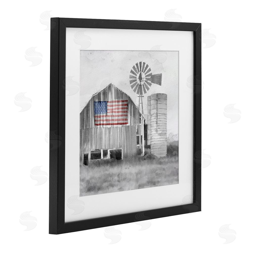 Kim Allen Grandfather's Barn with Flag Black Framed Print Under Glass Wall Art