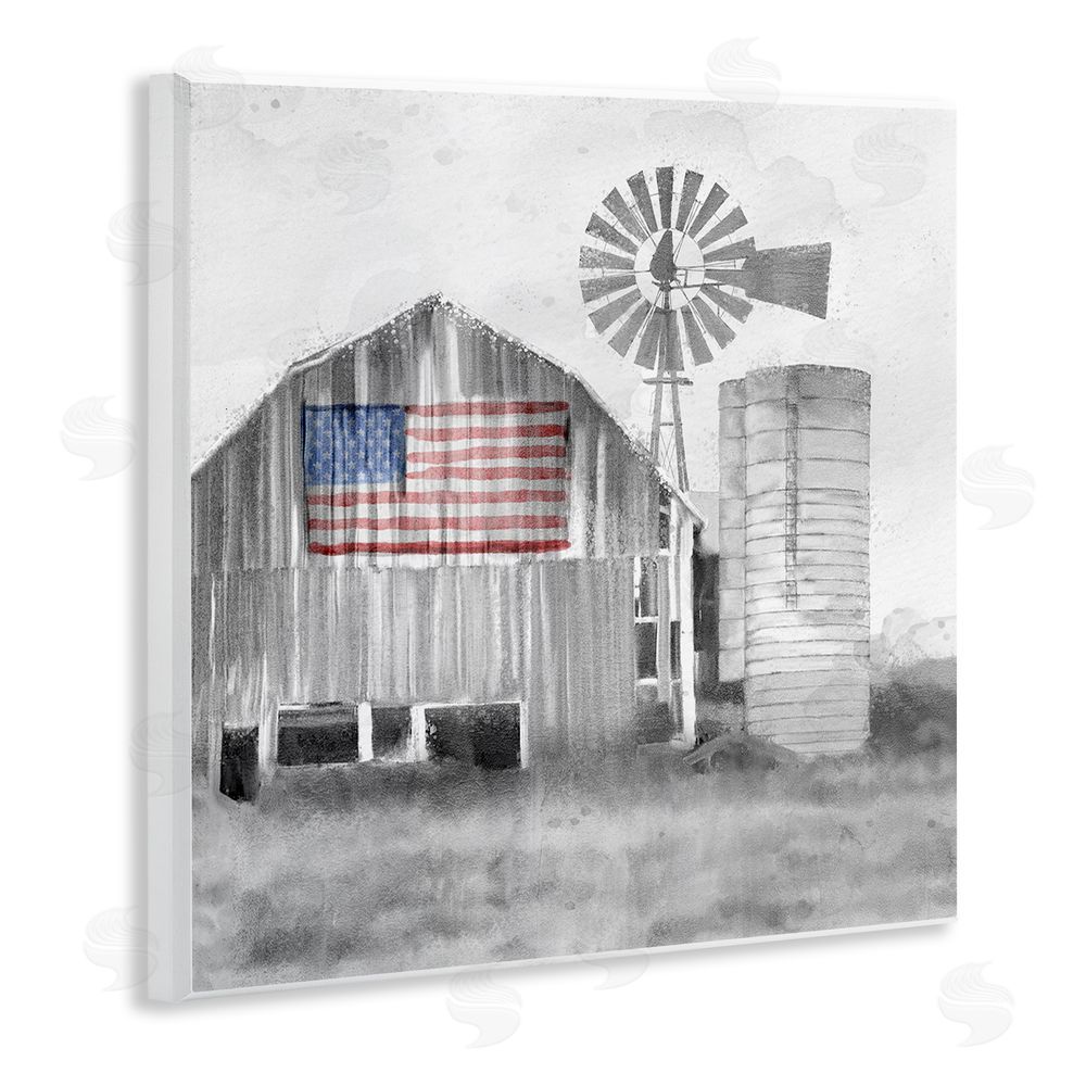 Kim Allen Grandfather's Barn with Flag Wooden Wall Plaque Art Print