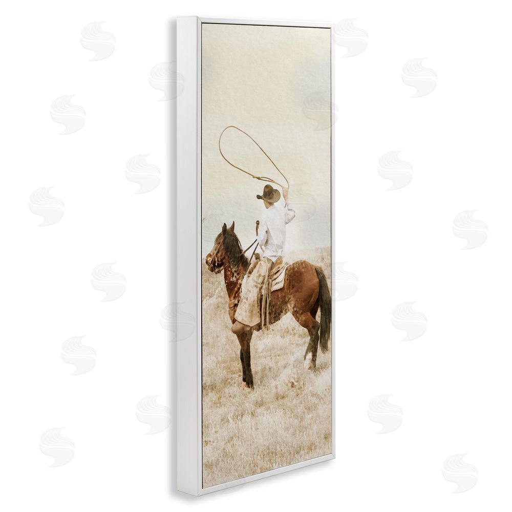 Marcus Prime Wrangling Cowboy Lasso White Framed Giclee Wall Art Print
