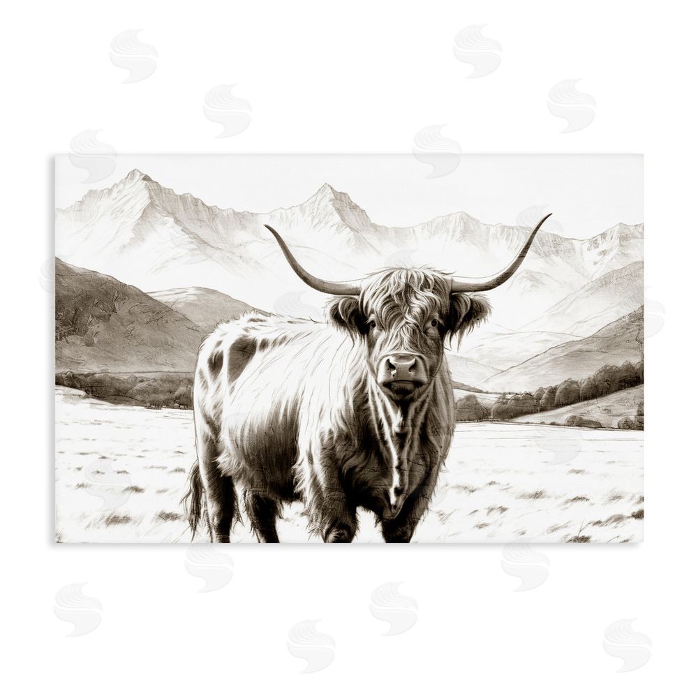 Kim Allen Highland Sepia Sketch Stretched Canvas Wall Art Print