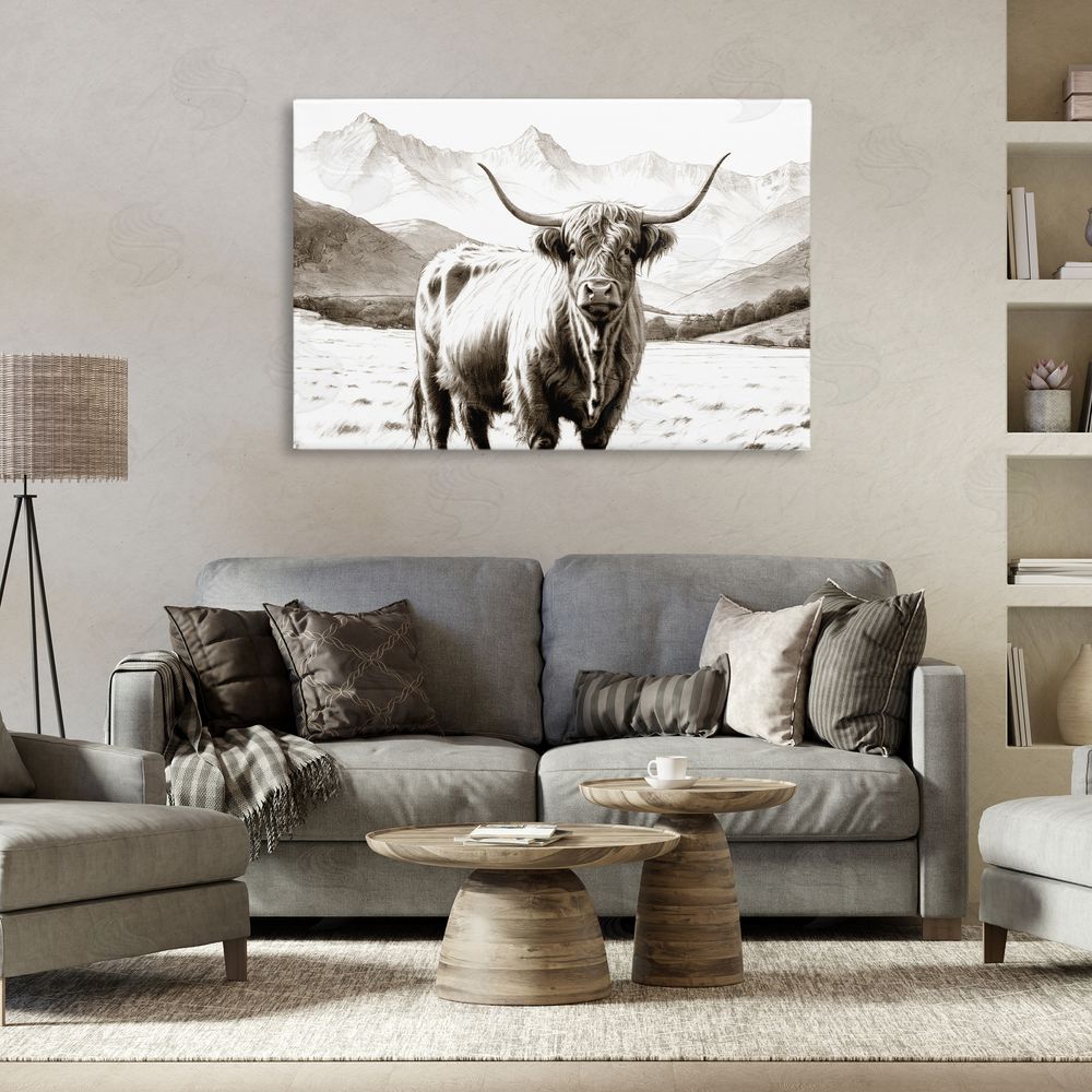 Kim Allen Highland Sepia Sketch Stretched Canvas Wall Art in Room