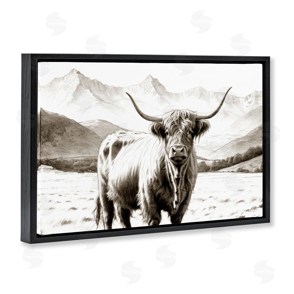 Kim Allen Highland Sepia Sketch Black Floating Frame Canvas Wall Art Print