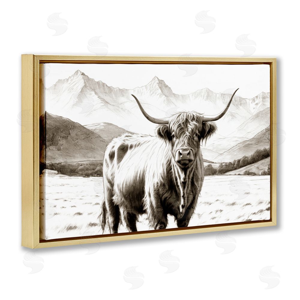 Kim Allen Highland Sepia Sketch Gold Floating Frame Canvas Wall Art Print