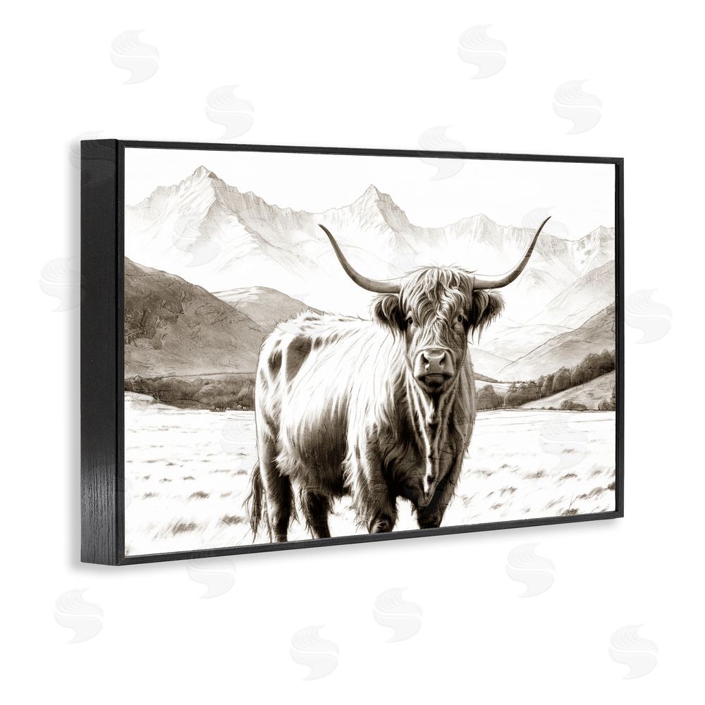Kim Allen Highland Sepia Sketch Black Framed Giclee Wall Art Print