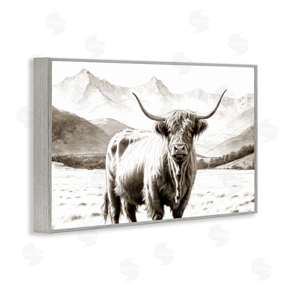 Kim Allen Highland Sepia Sketch Gray Framed Giclee Wall Art Print