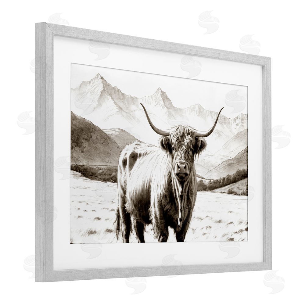 Kim Allen Highland Sepia Sketch Gray Framed Print Under Glass Wall Art
