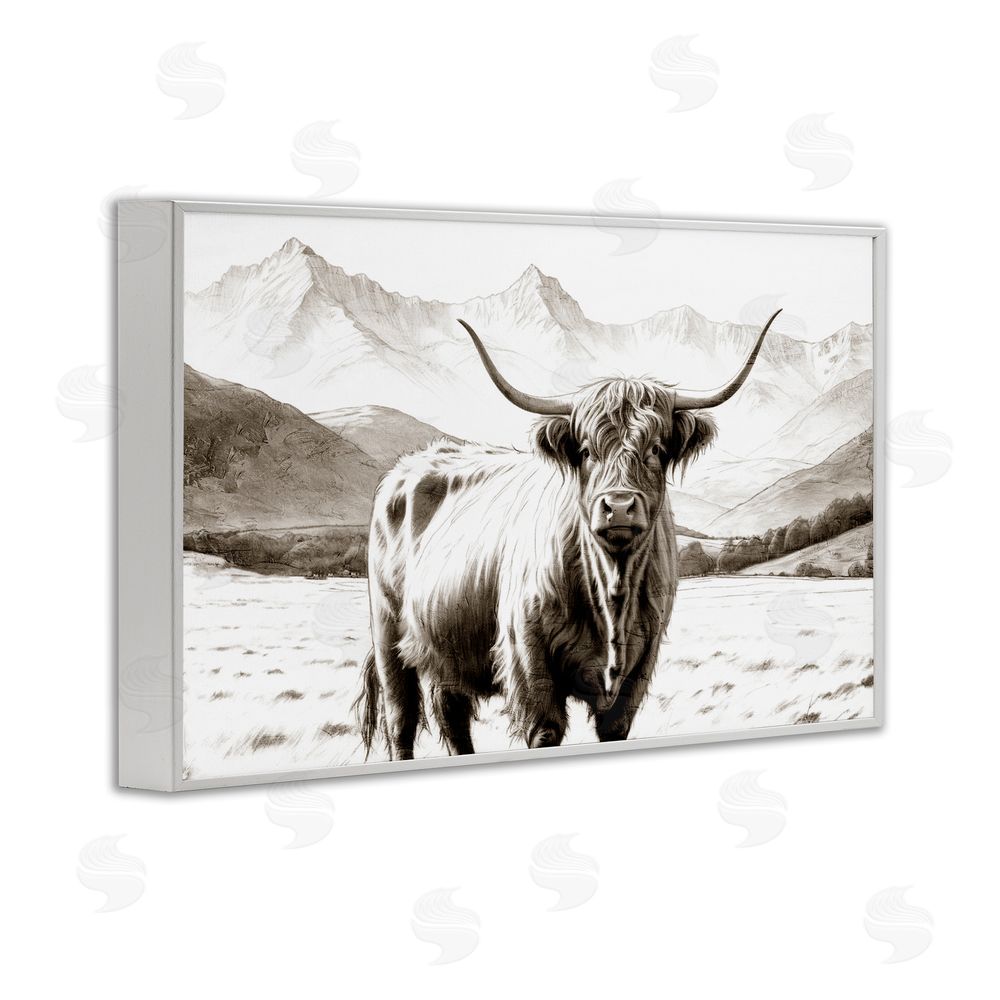 Kim Allen Highland Sepia Sketch White Framed Giclee Wall Art Print