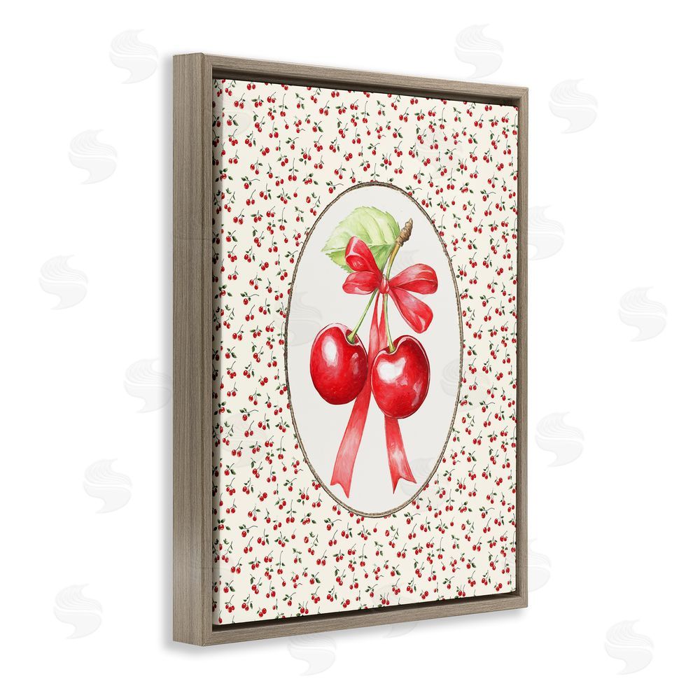 Ramona Murdock Cherries And Berries Vintage Brown Floating Frame Canvas Wall Art Print
