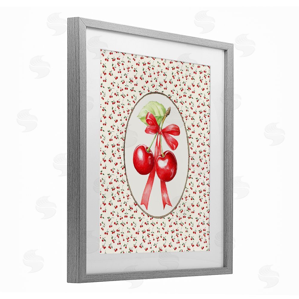 Ramona Murdock Cherries And Berries Vintage Gray Framed Print Under Glass Wall Art