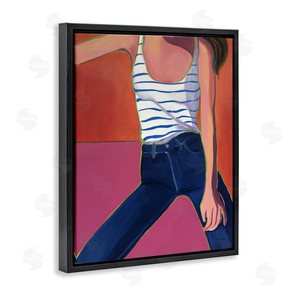 Monica Lee Blue Jean Babe Black Floating Frame Canvas Wall Art Print