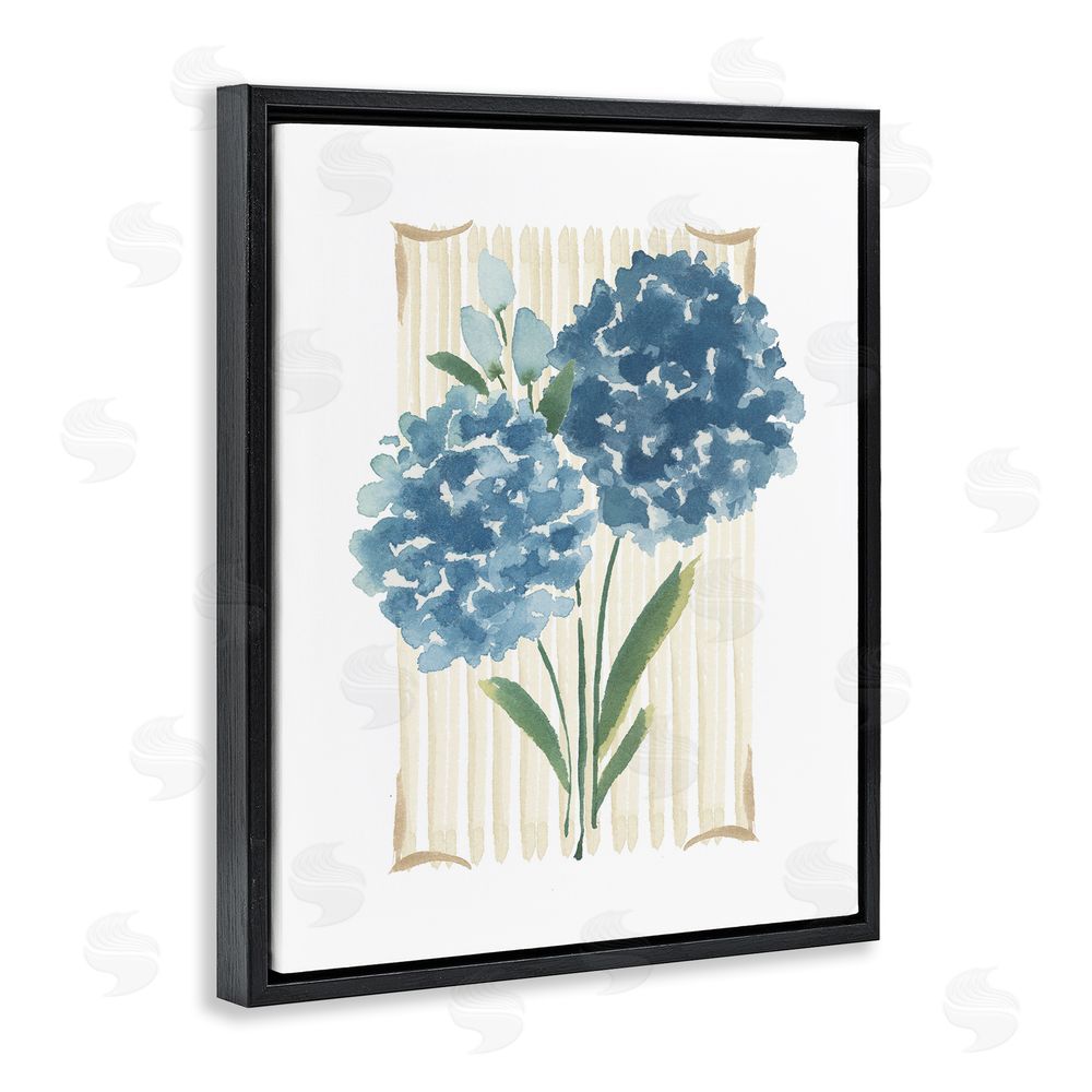 Blue Chair Blessing Blue Hydrangea Garden Bloom Black Floating Frame Canvas Wall Art Print