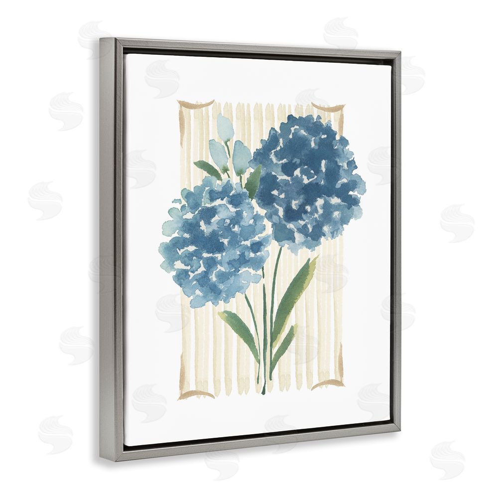 Blue Chair Blessing Blue Hydrangea Garden Bloom Gray Floating Frame Canvas Wall Art Print