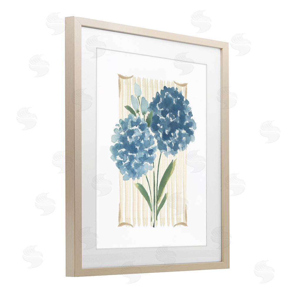 Blue Chair Blessing Blue Hydrangea Garden Bloom Brown Framed Print Under Glass Wall Art