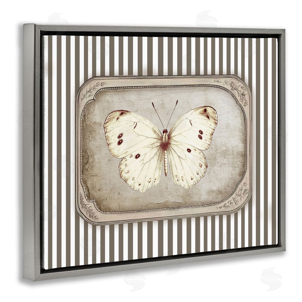 Ramona Murdock Antique Treasures Butterfly Gray Floating Frame Canvas Wall Art Print