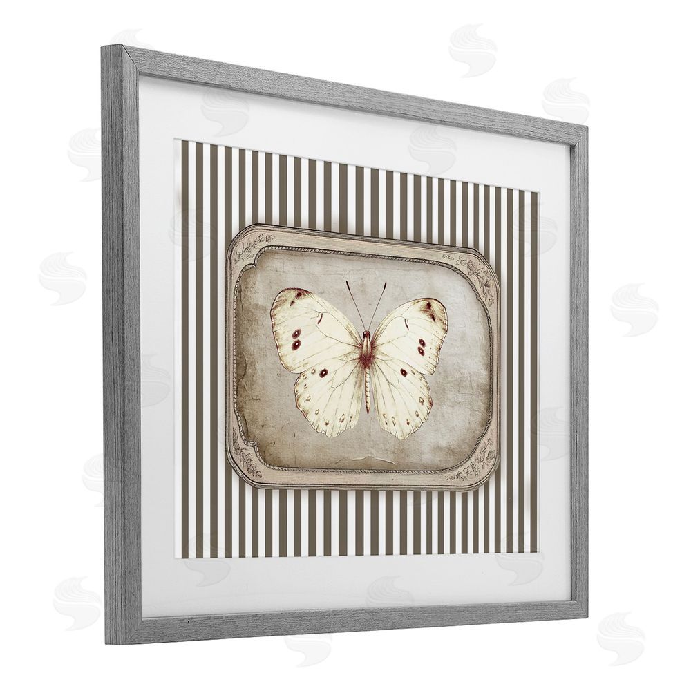 Ramona Murdock Antique Treasures Butterfly Gray Framed Print Under Glass Wall Art