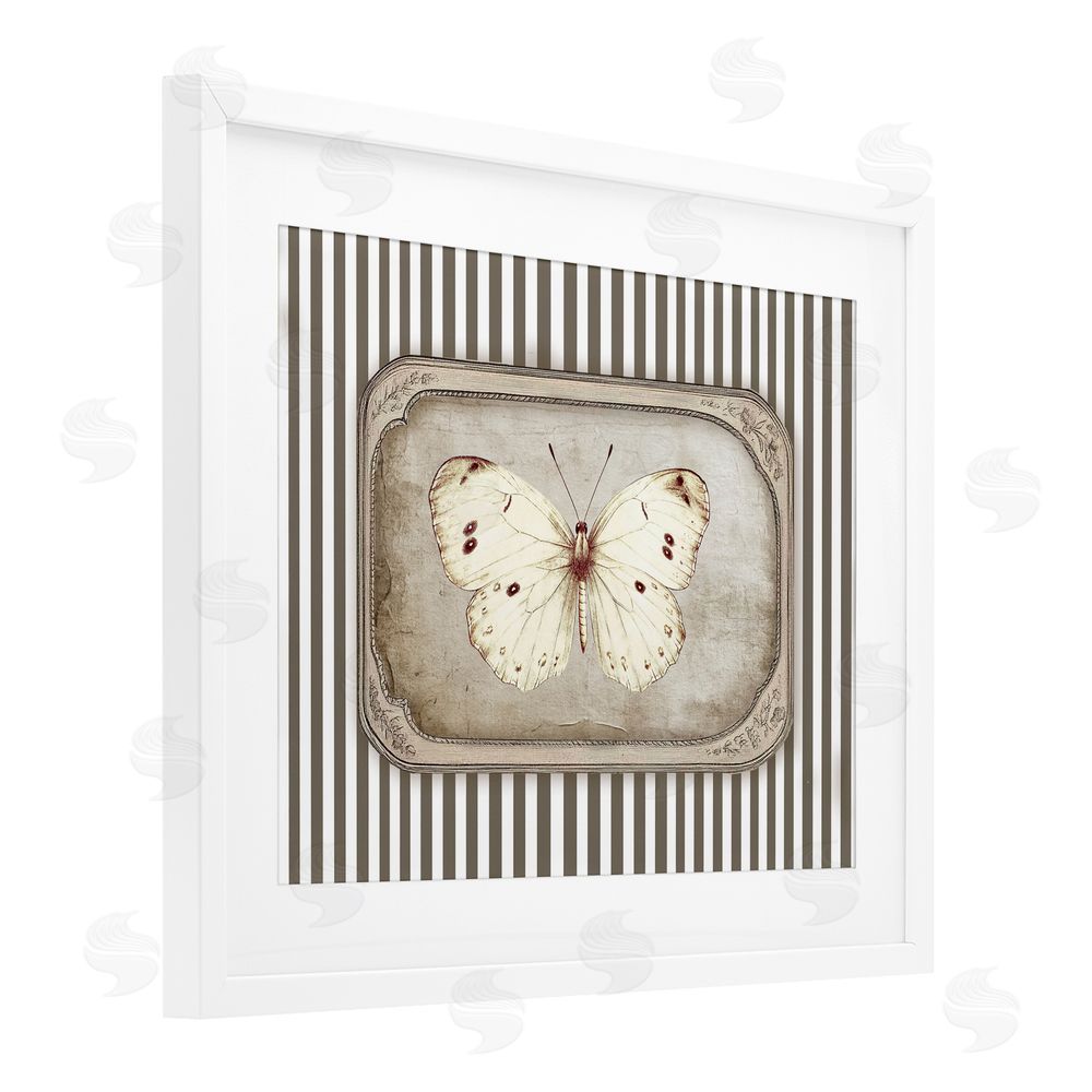 Ramona Murdock Antique Treasures Butterfly White Framed Print Under Glass Wall Art