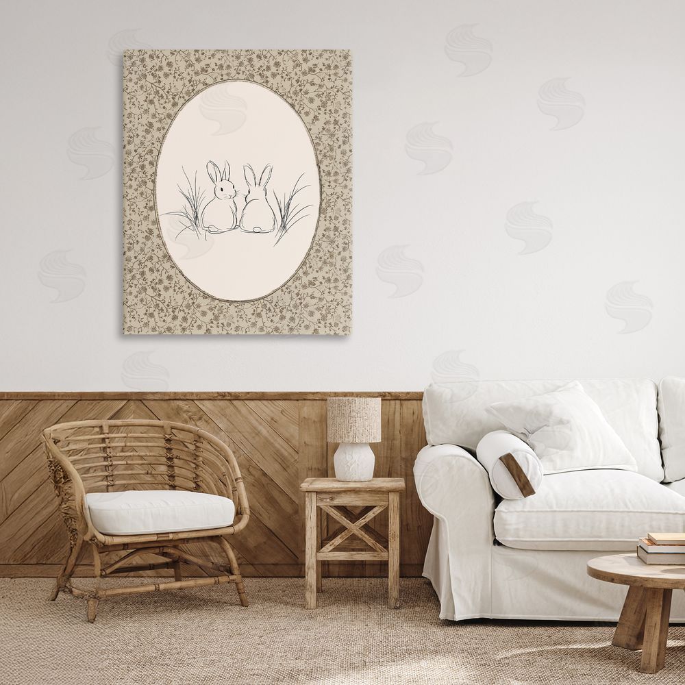 Ramona Murdock Vintage Baby Bunnies Stretched Canvas Wall Art Print in Room