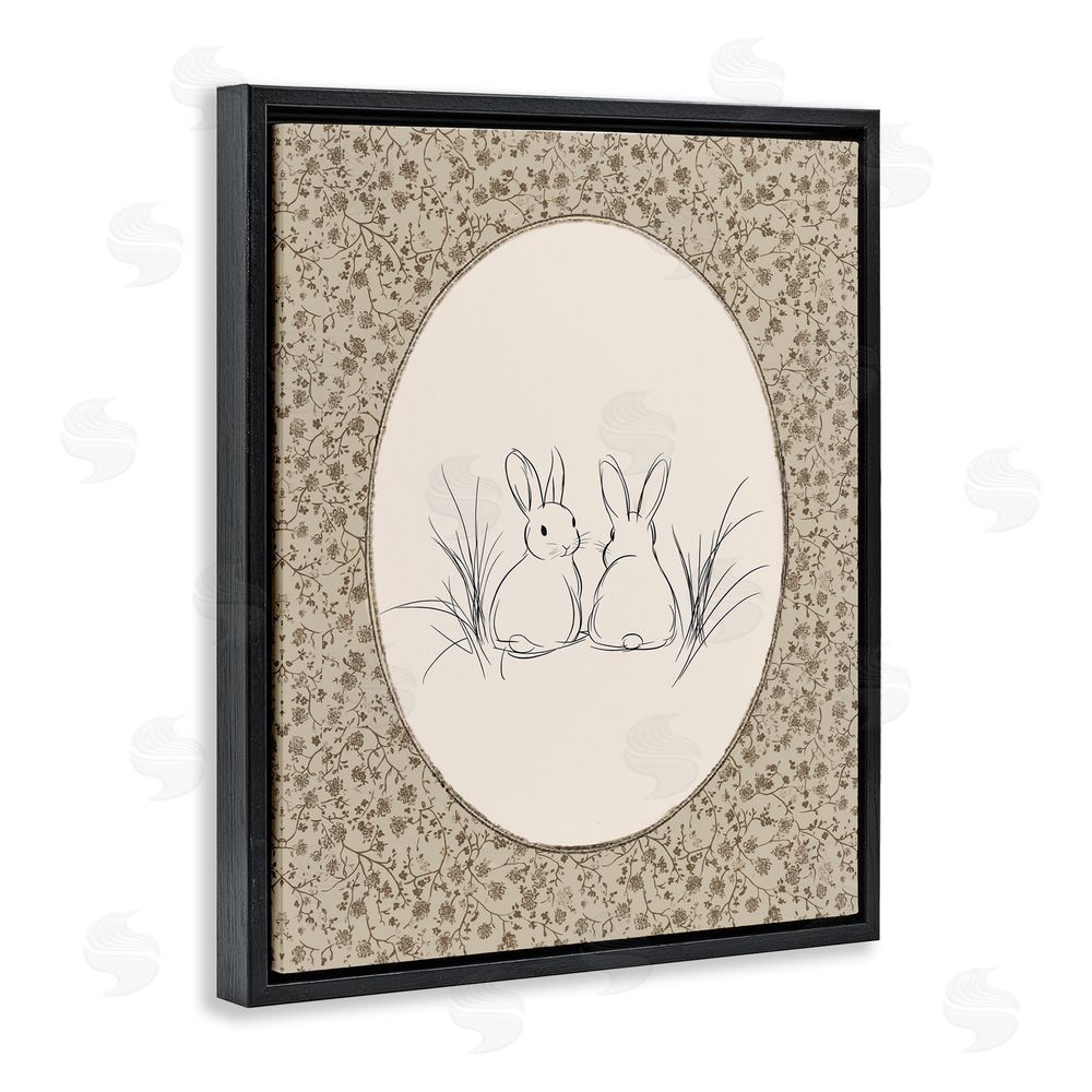 Ramona Murdock Vintage Baby Bunnies Black Floating Frame Canvas Wall Art Print