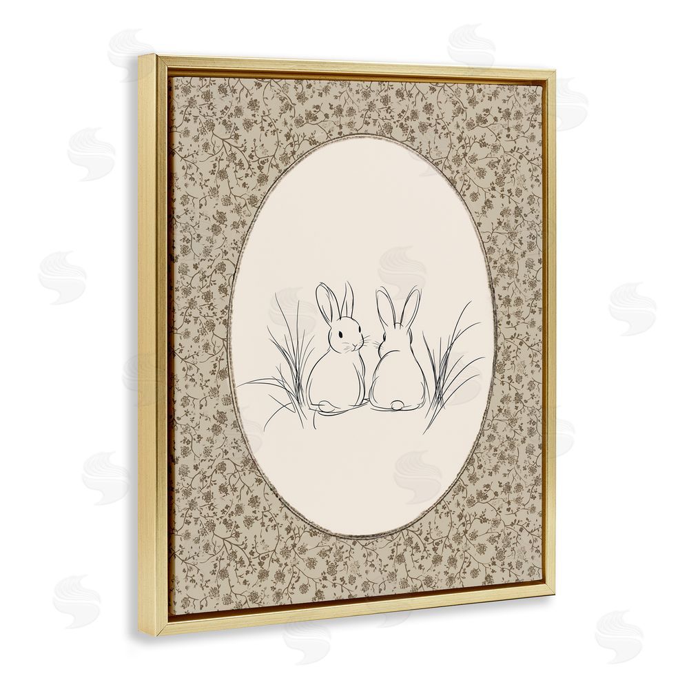 Ramona Murdock Vintage Baby Bunnies Gold Floating Frame Canvas Wall Art Print