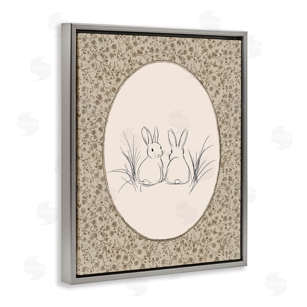 Ramona Murdock Vintage Baby Bunnies Gray Floating Frame Canvas Wall Art Print