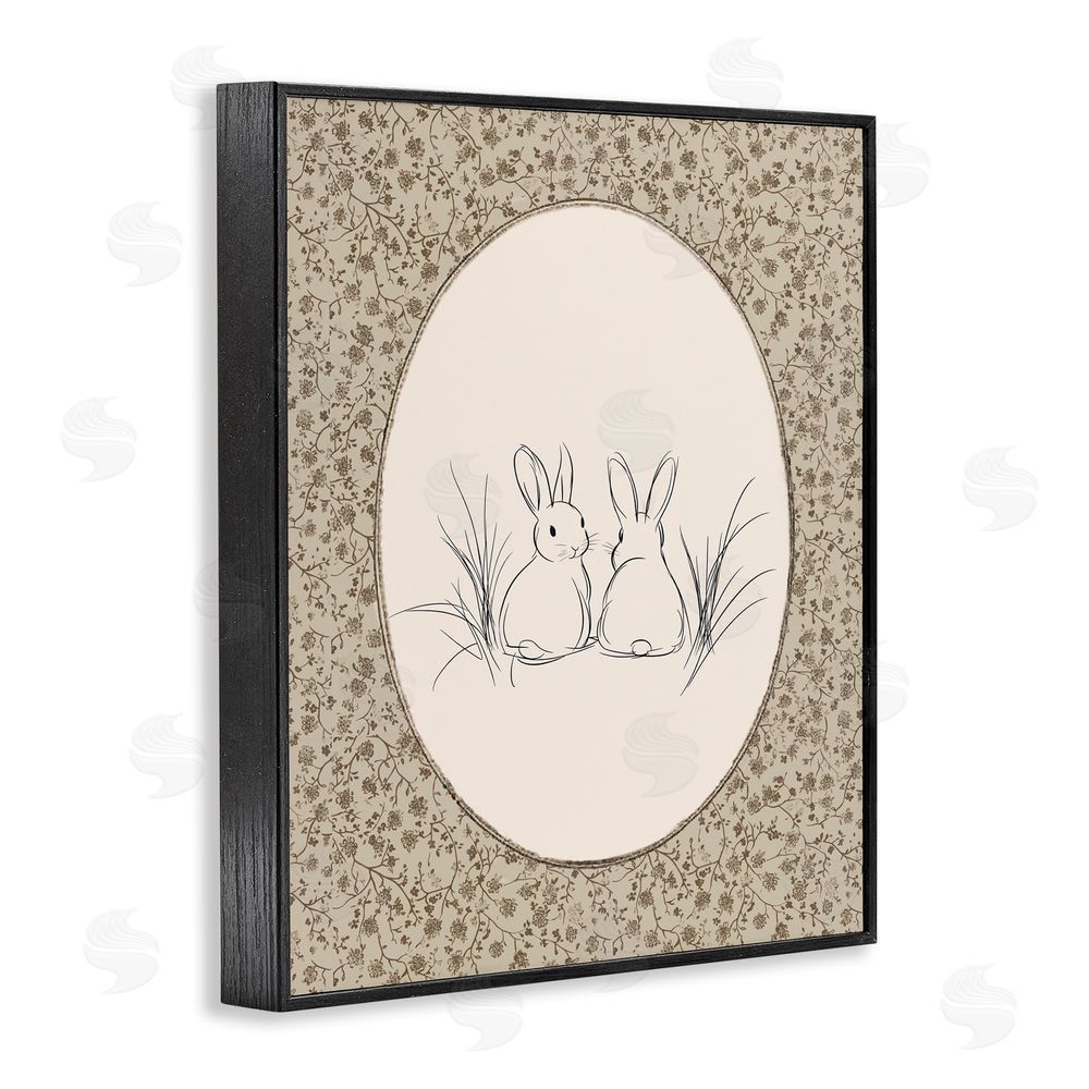 Ramona Murdock Vintage Baby Bunnies Black Framed Giclee Wall Art Print