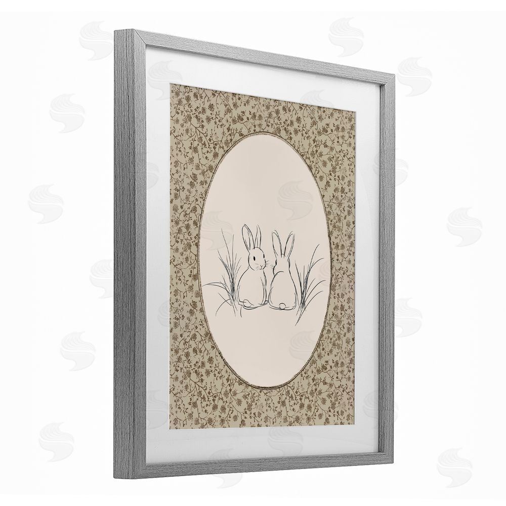 Ramona Murdock Vintage Baby Bunnies Gray Framed Print Under Glass Wall Art