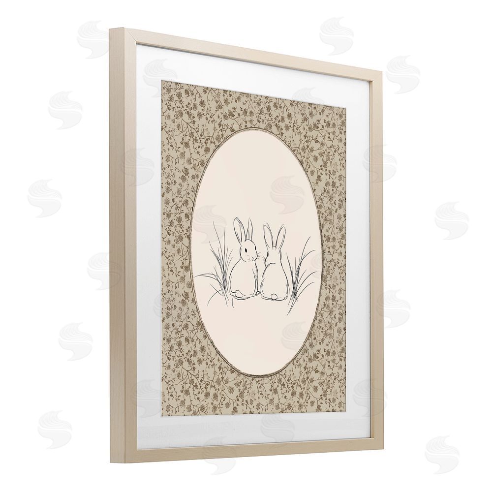 Ramona Murdock Vintage Baby Bunnies Brown Framed Print Under Glass Wall Art