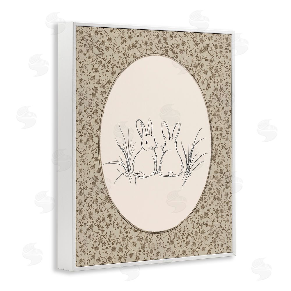 Ramona Murdock Vintage Baby Bunnies White Framed Giclee Wall Art Print