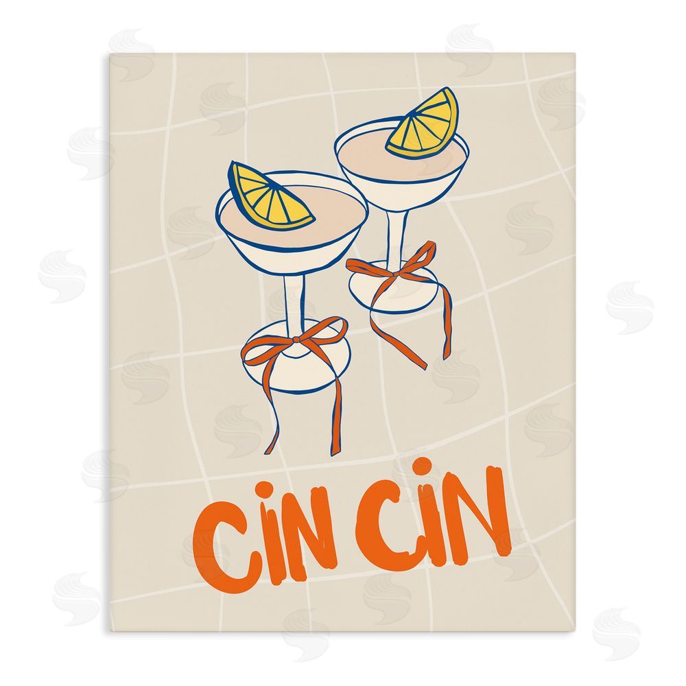 Nina Blue Cin Cin Cocktails with Lemons Stretched Canvas Wall Art Print
