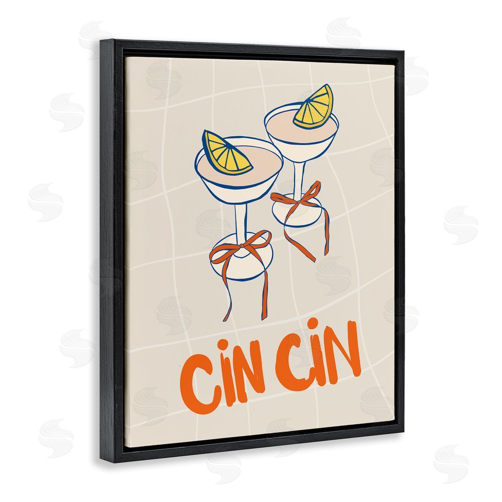 Nina Blue Cin Cin Cocktails with Lemons Black Floating Frame Canvas Wall Art Print