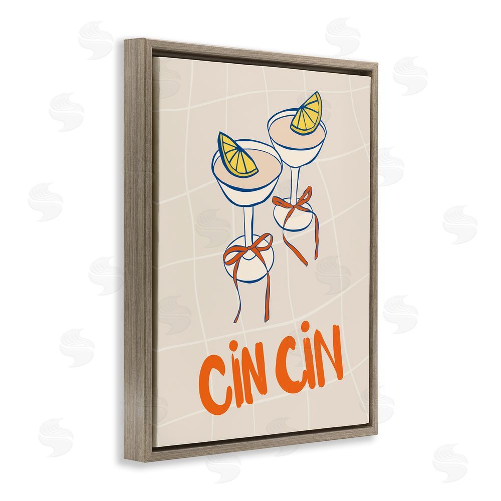 Nina Blue Cin Cin Cocktails with Lemons Brown Floating Frame Canvas Wall Art Print