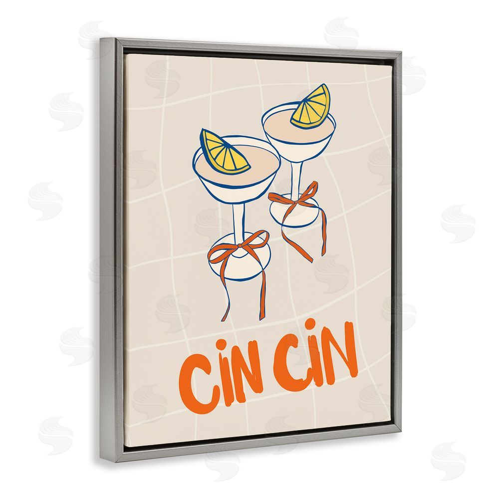 Nina Blue Cin Cin Cocktails with Lemons Gray Floating Frame Canvas Wall Art Print