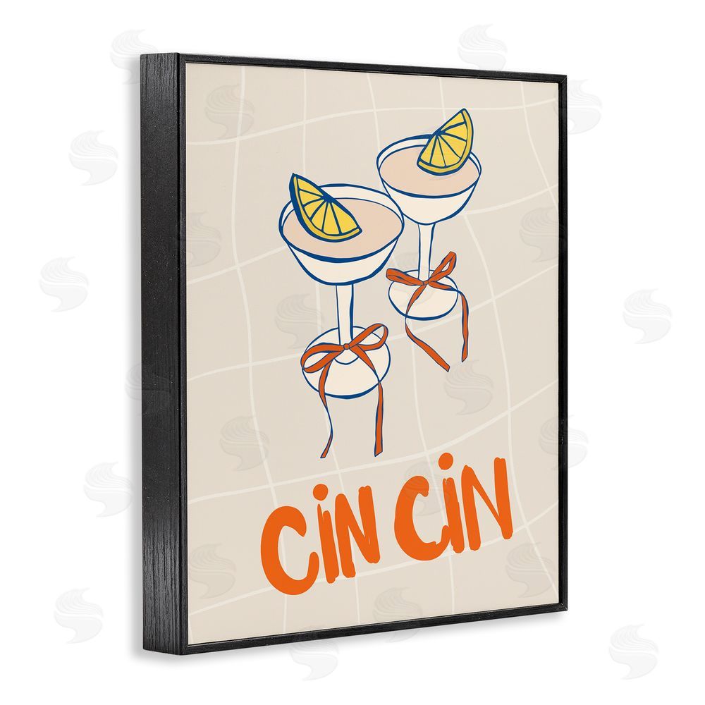 Nina Blue Cin Cin Cocktails with Lemons Black Framed Giclee Wall Art Print