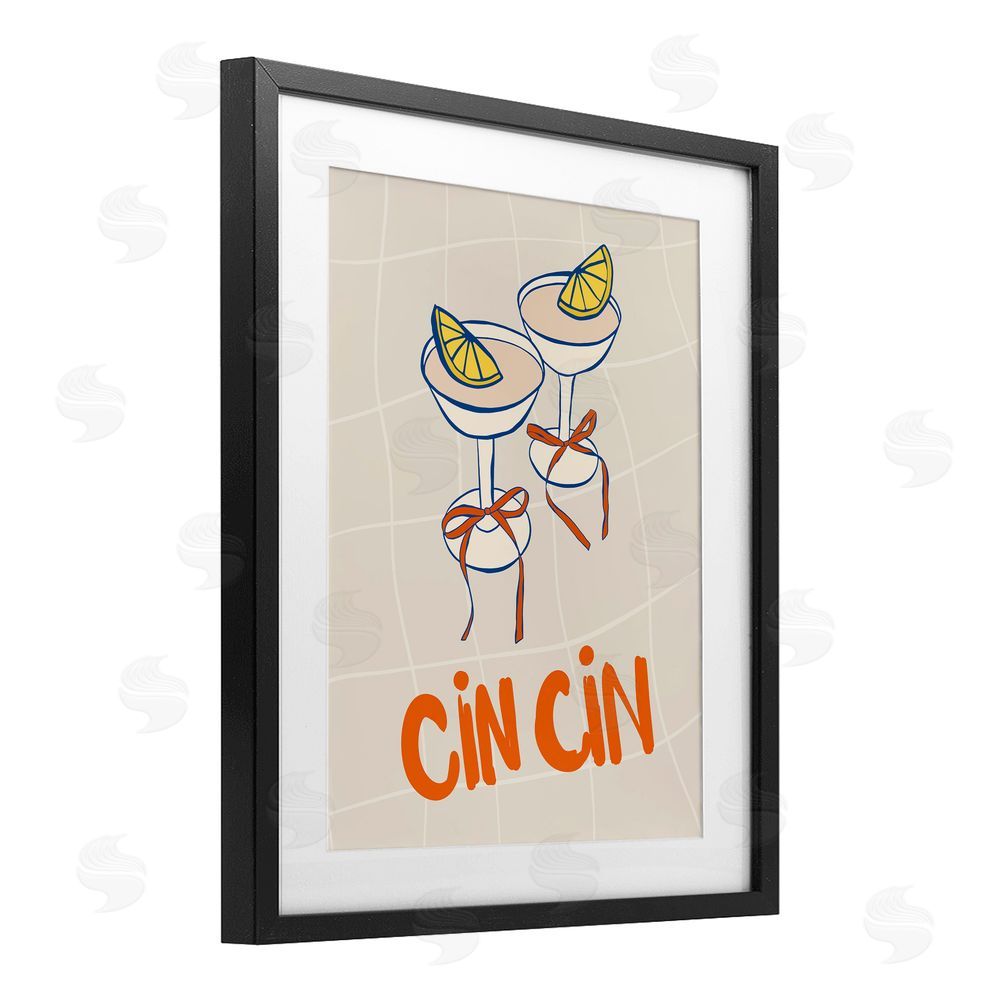 Nina Blue Cin Cin Cocktails with Lemons Black Framed Print Under Glass Wall Art