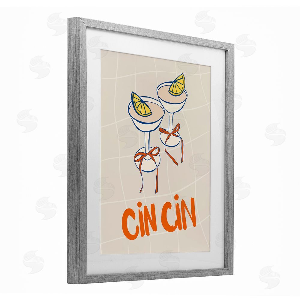 Nina Blue Cin Cin Cocktails with Lemons Gray Framed Print Under Glass Wall Art