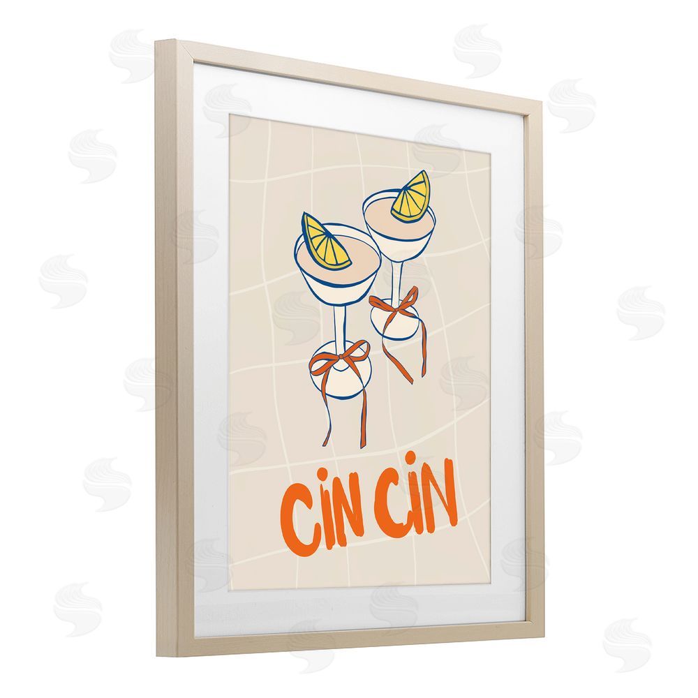 Nina Blue Cin Cin Cocktails with Lemons Brown Framed Print Under Glass Wall Art