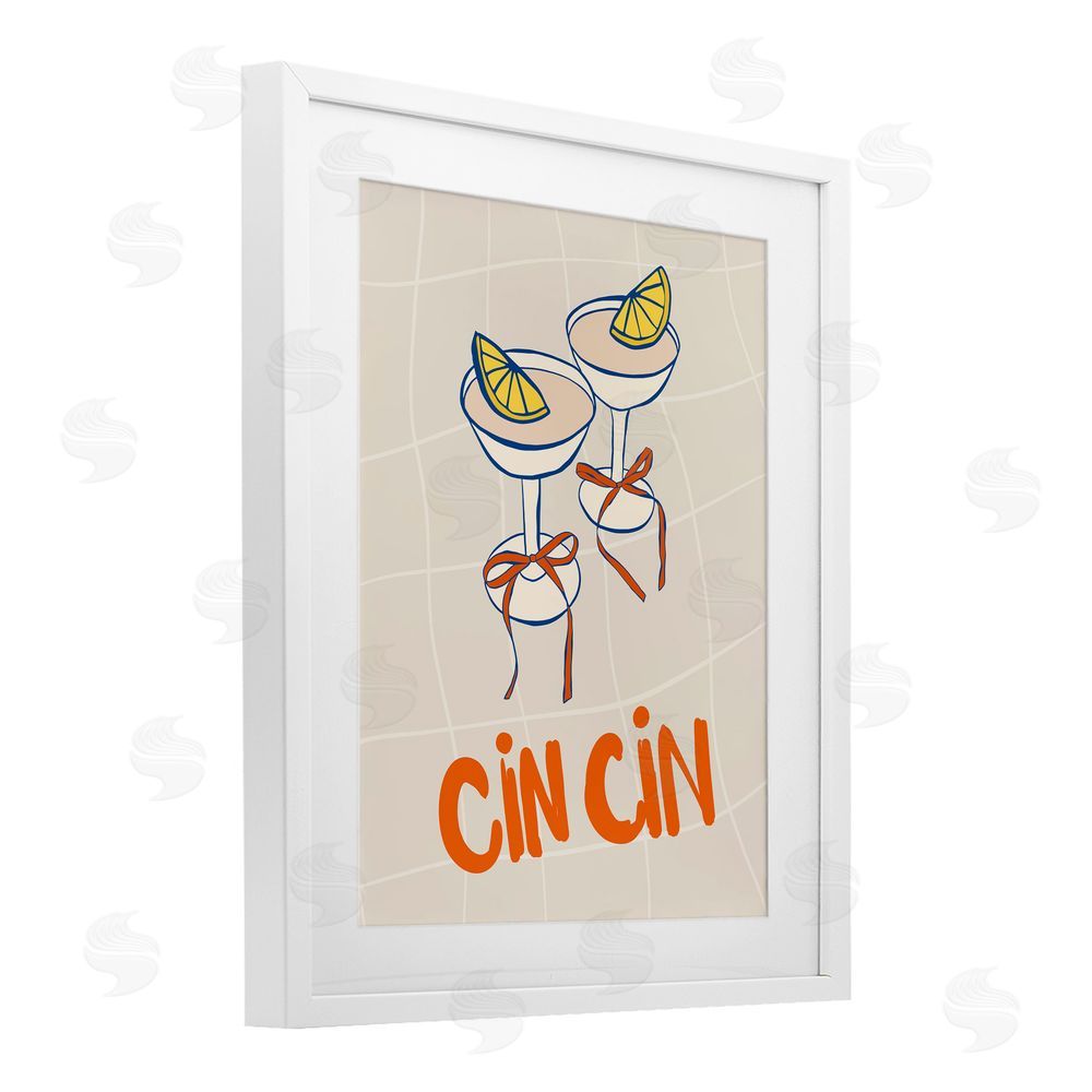 Nina Blue Cin Cin Cocktails with Lemons White Framed Print Under Glass Wall Art