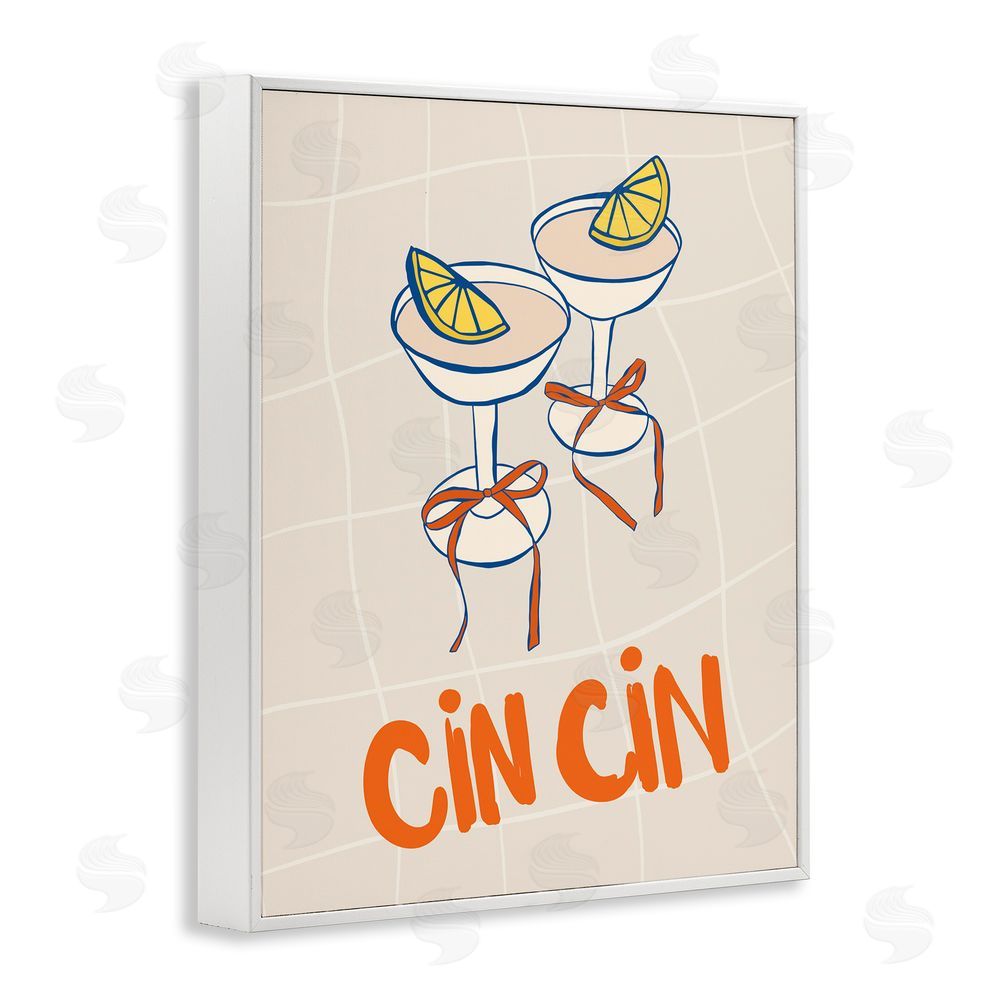 Nina Blue Cin Cin Cocktails with Lemons White Framed Giclee Wall Art Print
