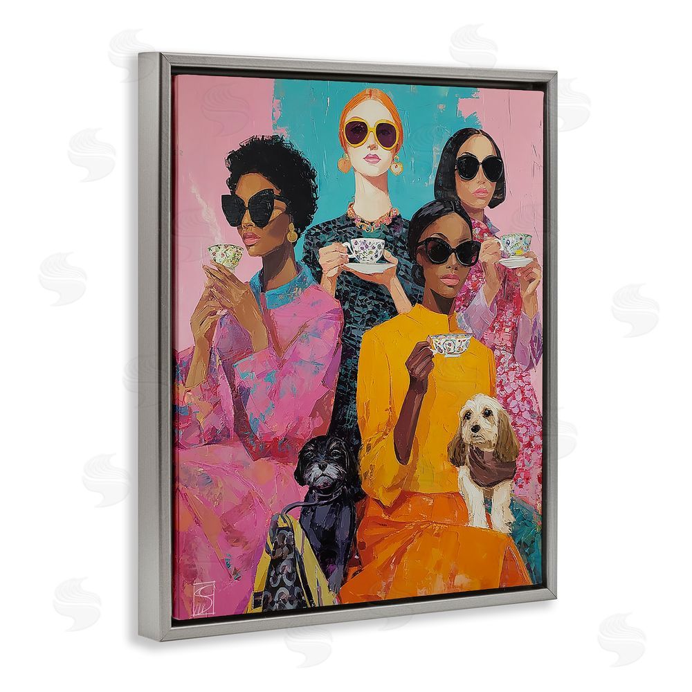 Sara Culpepper Bold And Saucy Tea Party Gray Floating Frame Canvas Wall Art Print