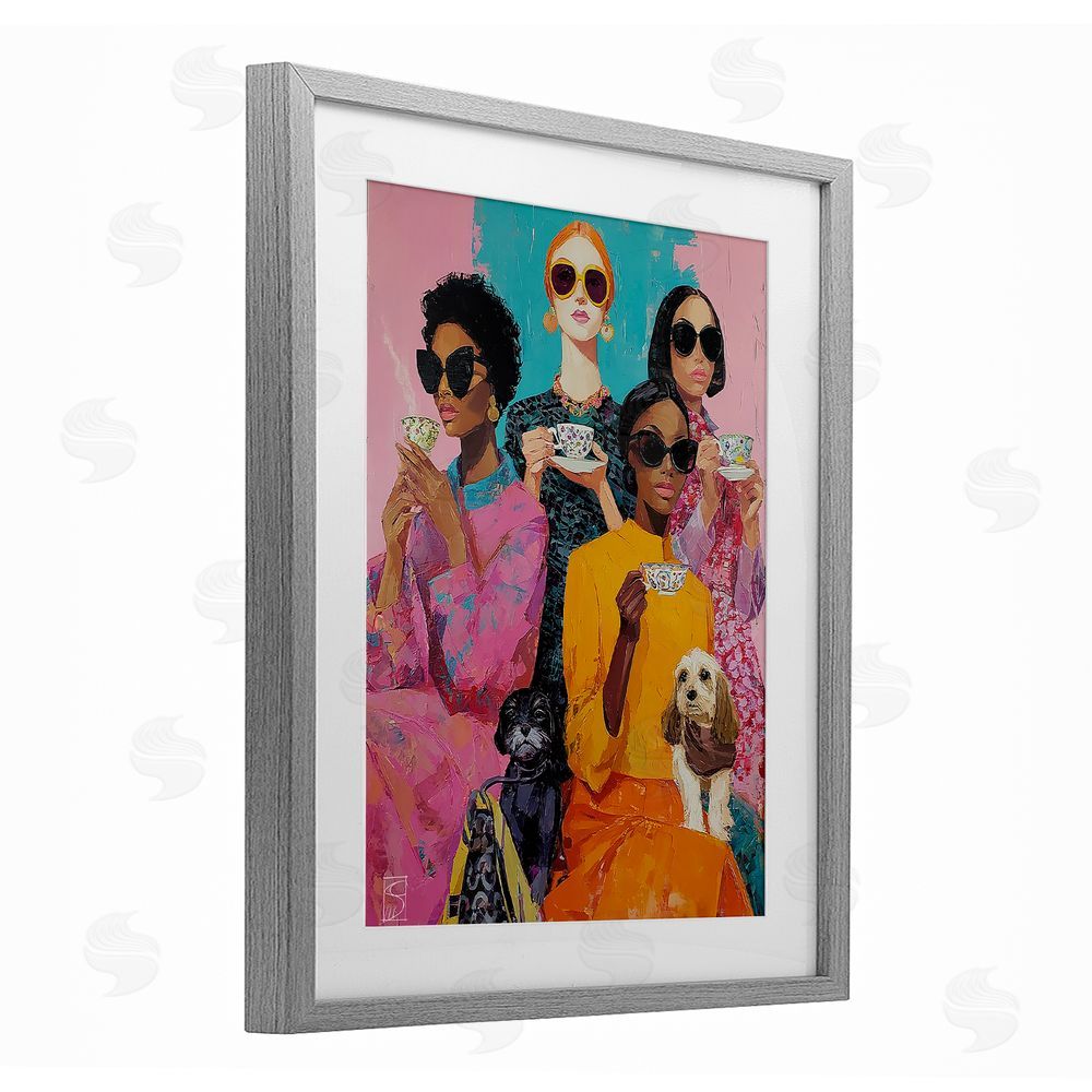 Sara Culpepper Bold And Saucy Tea Party Gray Framed Print Under Glass Wall Art