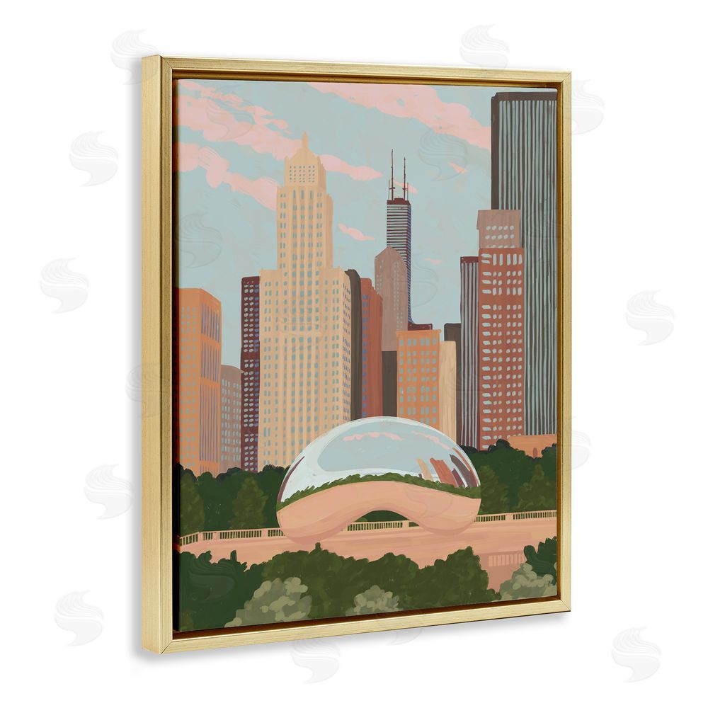 Veronica Lara Chicago Bean Cityscape Gold Floating Frame Canvas Wall Art Print