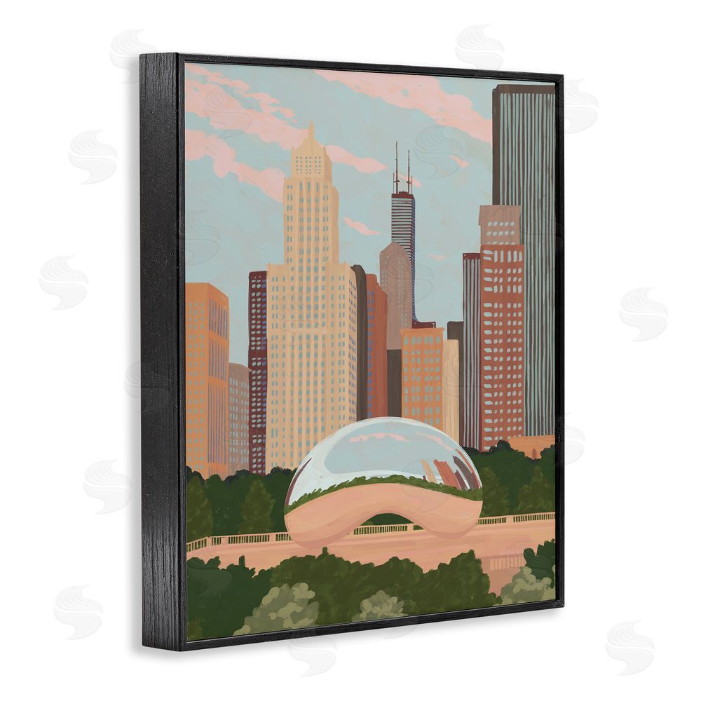 Veronica Lara Chicago Bean Cityscape Black Framed Giclee Wall Art Print