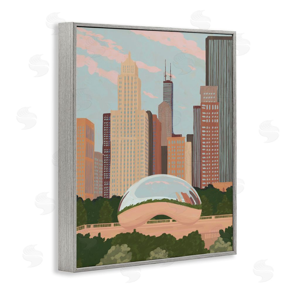 Veronica Lara Chicago Bean Cityscape Gray Framed Giclee Wall Art Print