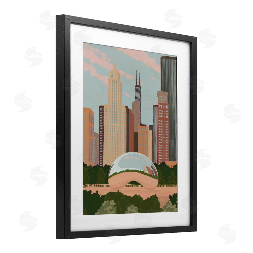 Veronica Lara Chicago Bean Cityscape Black Framed Print Under Glass Wall Art