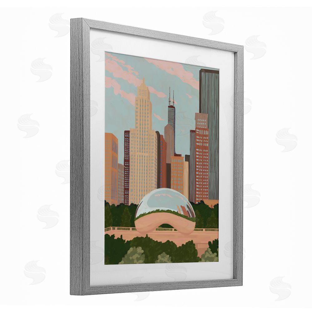 Veronica Lara Chicago Bean Cityscape Gray Framed Print Under Glass Wall Art